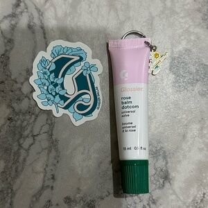 Glossier Dallas Exclusive Sticker & Rose Balm Dotcom w/ Dallas charm
